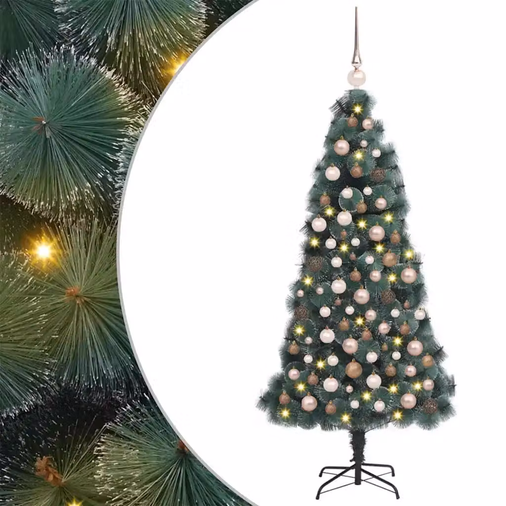 Albero di Natale artificiale moderno vidaXL verde con luci LED bianco caldo e set di palline