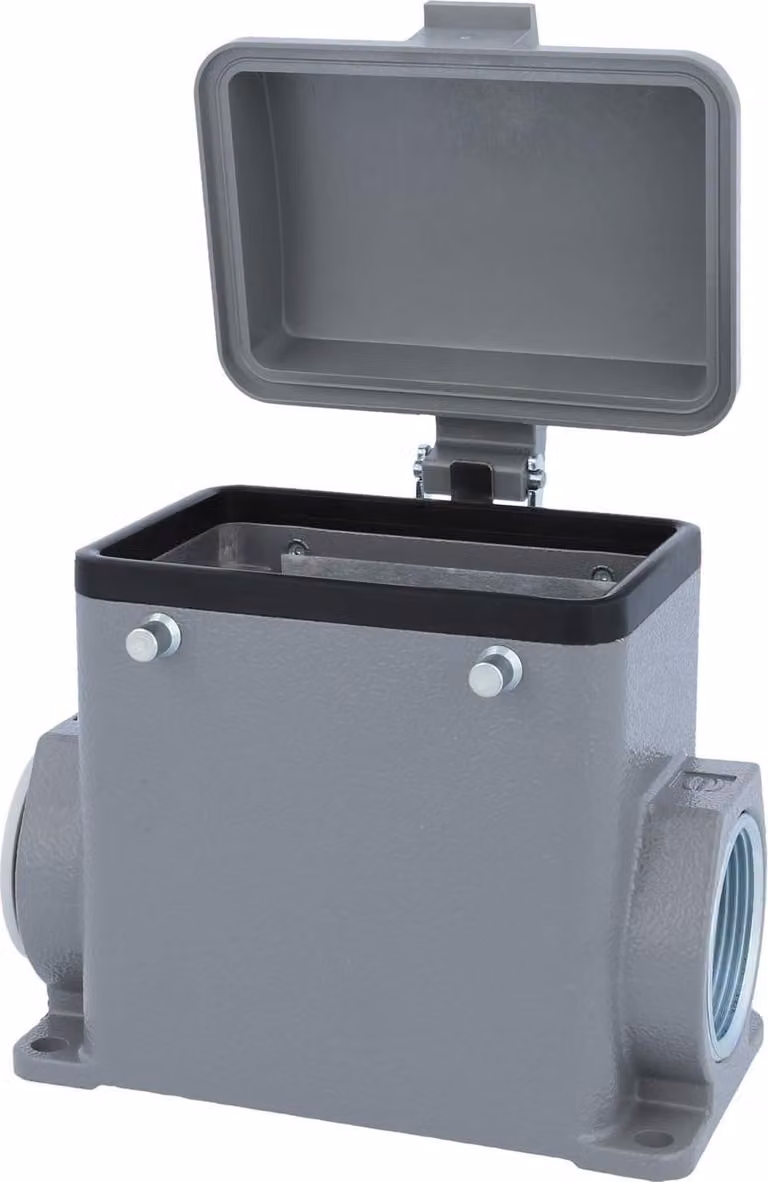 HARTING Han 32A Alloggiamento base alto, 1xM32 uscita cavo laterale, per 2 staffe (nella parte superiore) con cappuccio protettivo in plastica