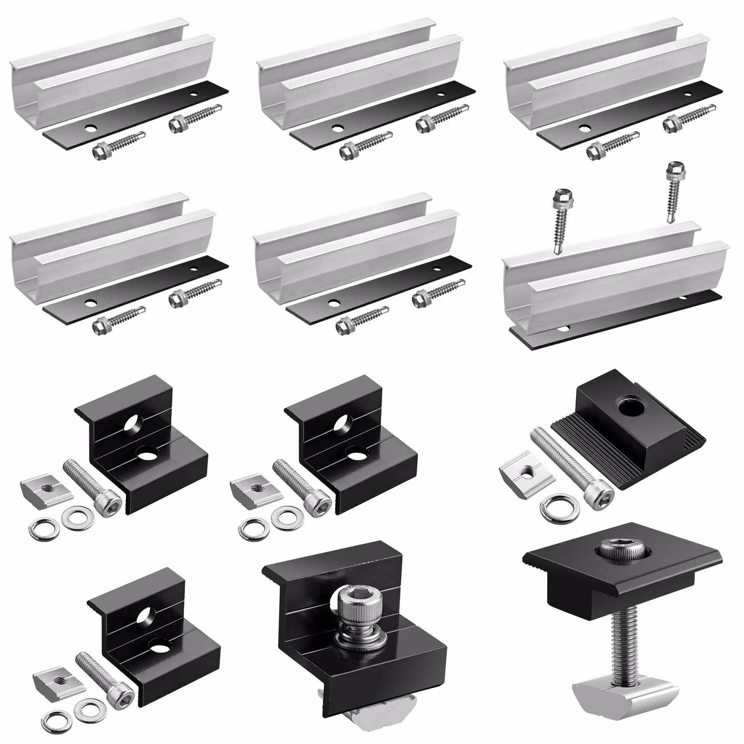 Kit di connettori solari per 2 moduli, 6 guide da 12 cm, compatibili con pannelli da 30–35 mm