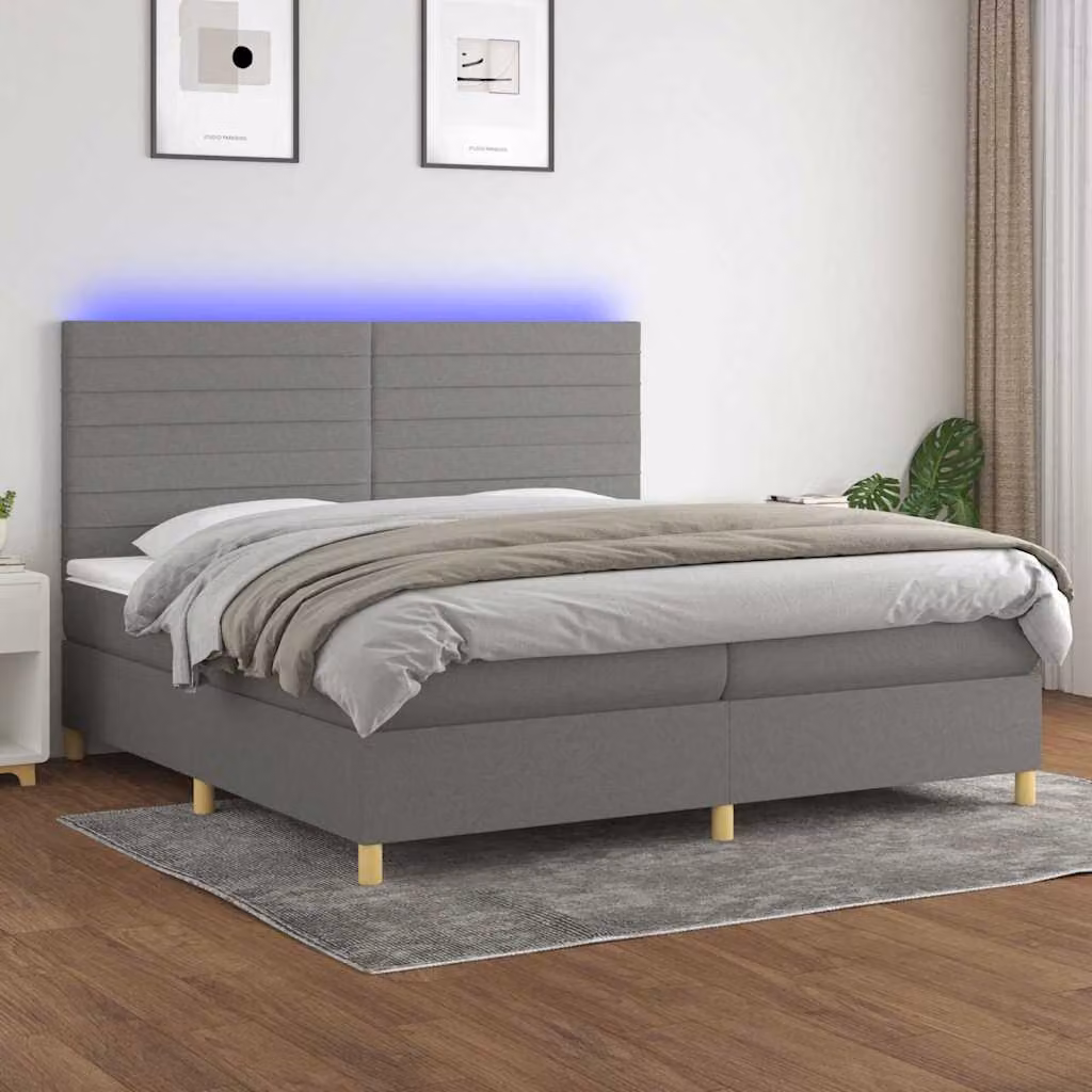 Letto a molle con materasso e illuminazione LED vidaXL in tessuto grigio scuro L/P: 200 x 200 cm – 1