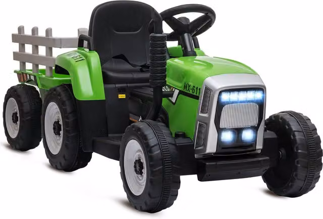 Trattore Elettrico per Bambini HOMCOM con Rimorchio Rimovibile, Batteria Ricaricabile 12V e Telecomando, Verde