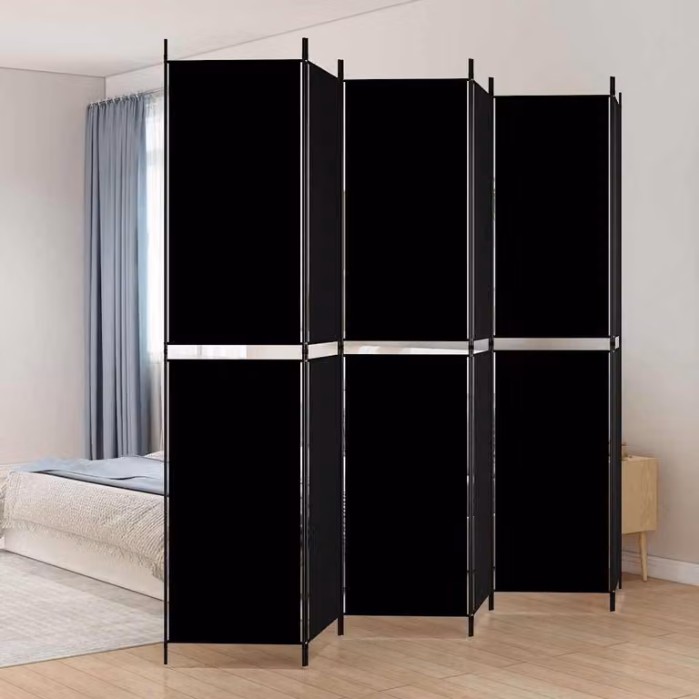Divisorio a 6 Pannelli vidaXL Nero in Tessuto L: 300 cm, H: 220 cm
