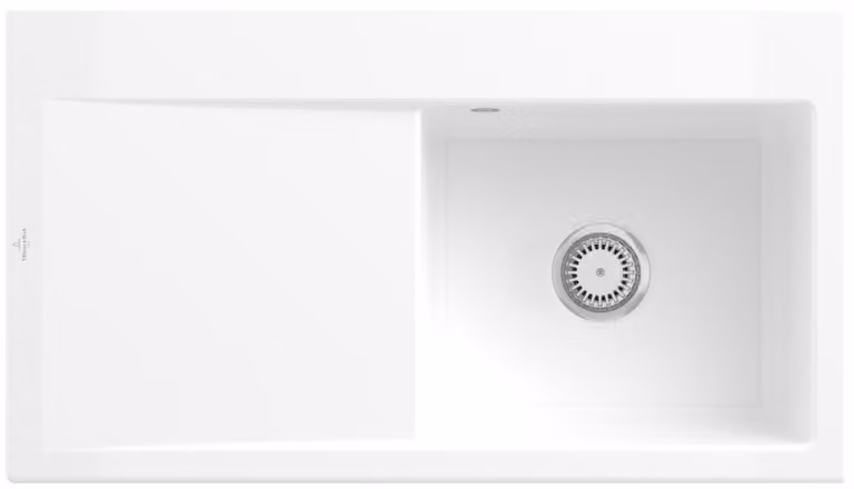 Lavello Villeroy&Boch con sgocciolatoio a sinistra, modello Subway Style 50, bianco alpino, 90x51 cm, Vetroceramica, comando manuale