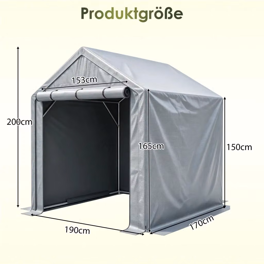 Capanno portabici e carport WISHDOR in acciaio zincato grigio scuro, L 190 cm x P 170 cm x H 200 cm – 2