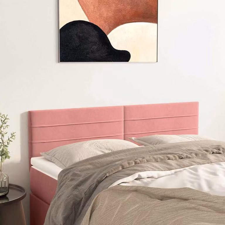 Testiera per letto vidaXL in velluto rosa con struttura imbottita L: 144 cm, P: 5 cm, H: 78-88 cm
