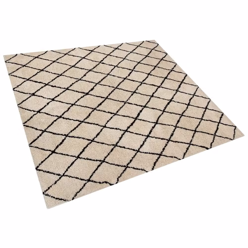Tappeto Beliani Moderno con Motivo Geometrico Beige e Nero, L/P: 200 x 200 cm – 2