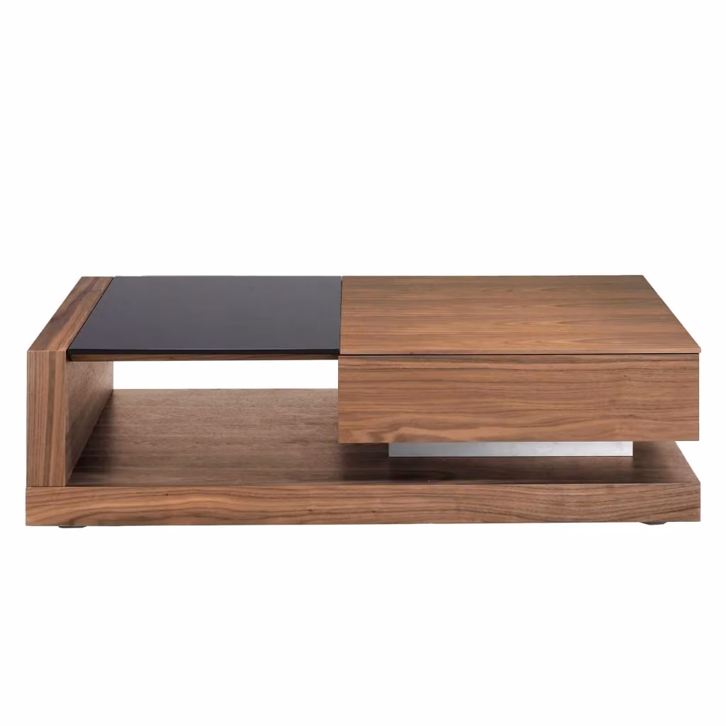 Tavolino rettangolare moderno Angel Cerdá con piano in vetro nero e finitura noce L: 70 cm, P: 36 cm, H: 70 cm – 2