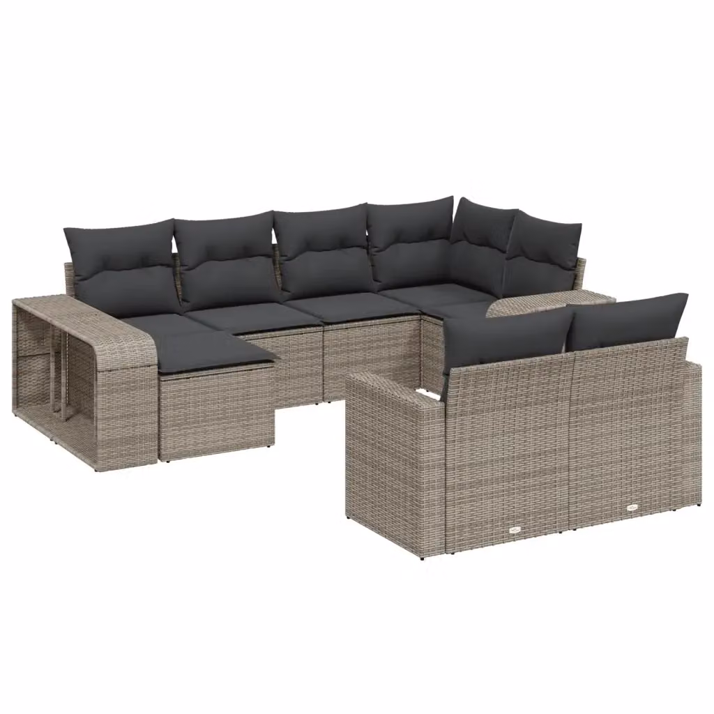Set Divano da Giardino vidaXL 10 pz in Polyrattan Grigio con Cuscini Imbottiti e Coperture Rimosse – 2