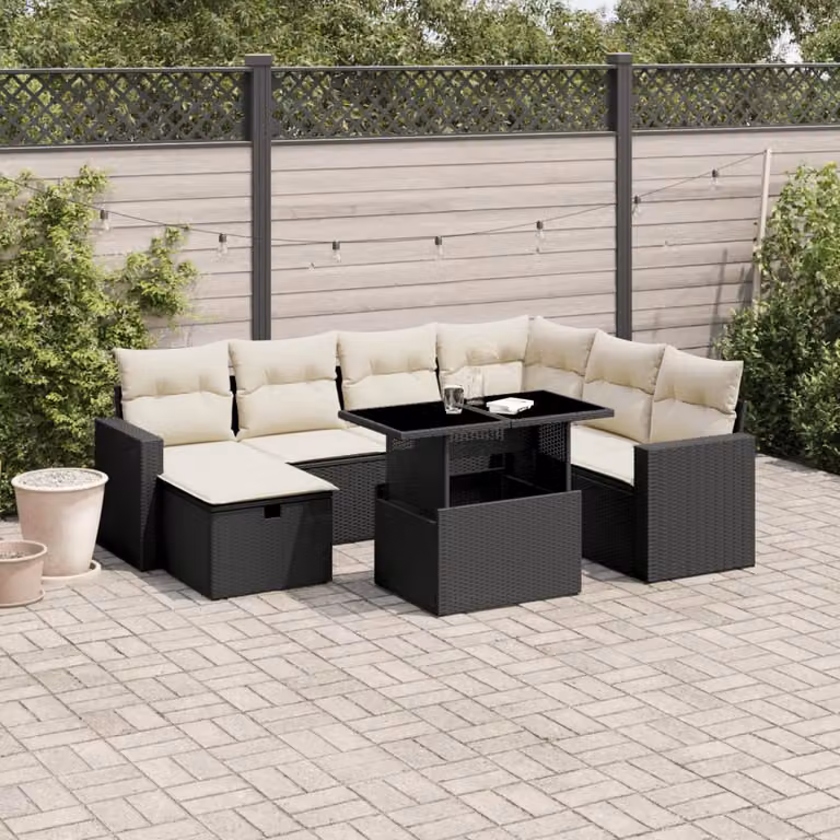 vidaXL Set Divani da Giardino a L con Cuscini 8 pz in Polyrattan Nero e Bianco