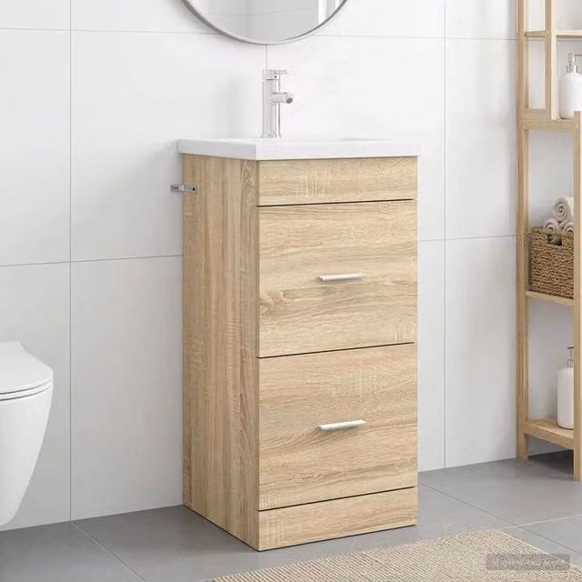 Mobile da bagno moderno vidaXL con lavabo, colore marrone, sospeso, L: 42 cm, P: 40 cm, H: 84,5 cm