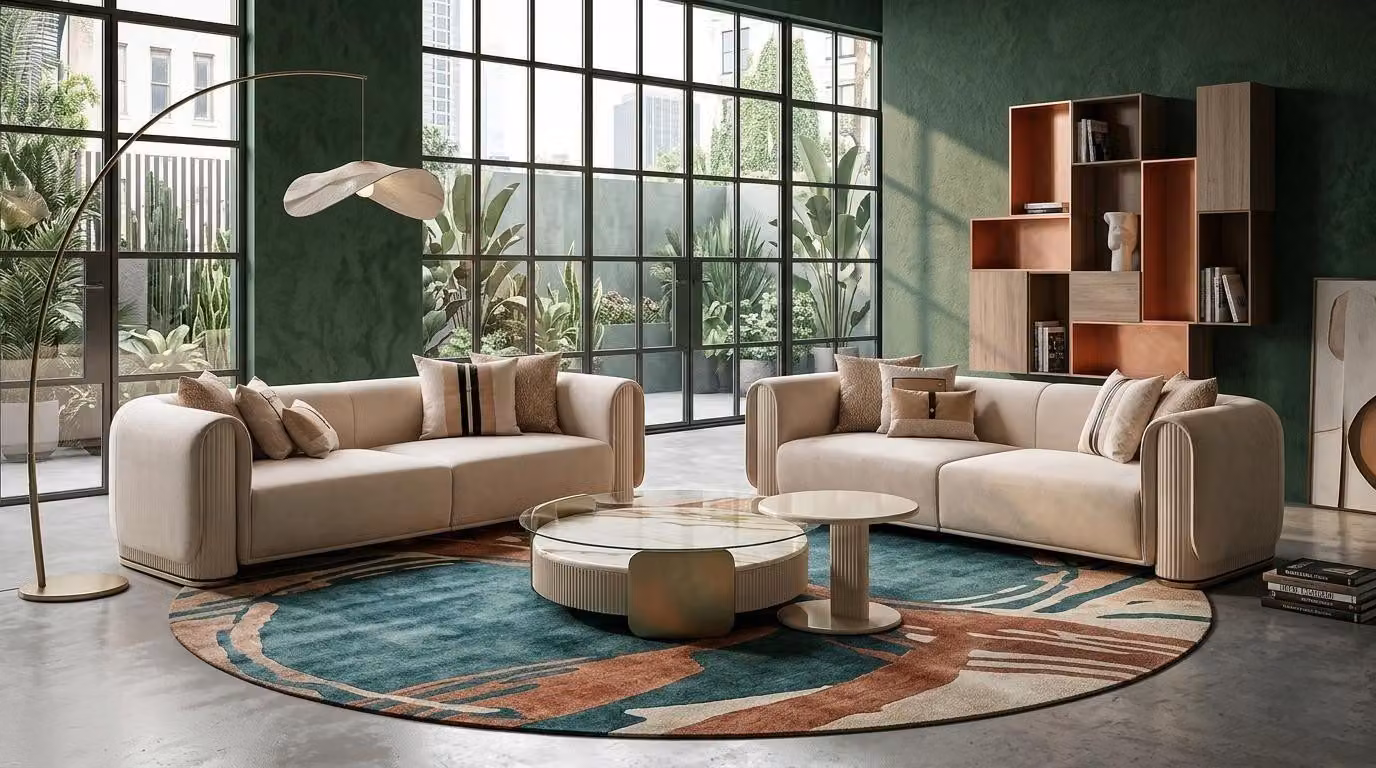 Set per soggiorno: divani e tavolino, design moderno ed elegante