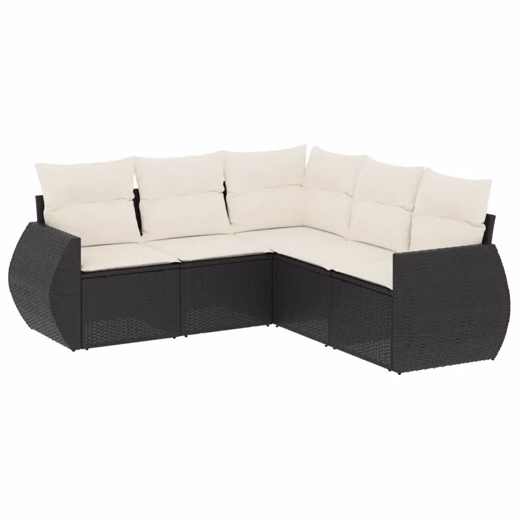 Set di Divani da Giardino vidaXL a Forma di L in Polyrattan Nero con Cuscini e Struttura in Acciaio Verniciato a Polvere – 2
