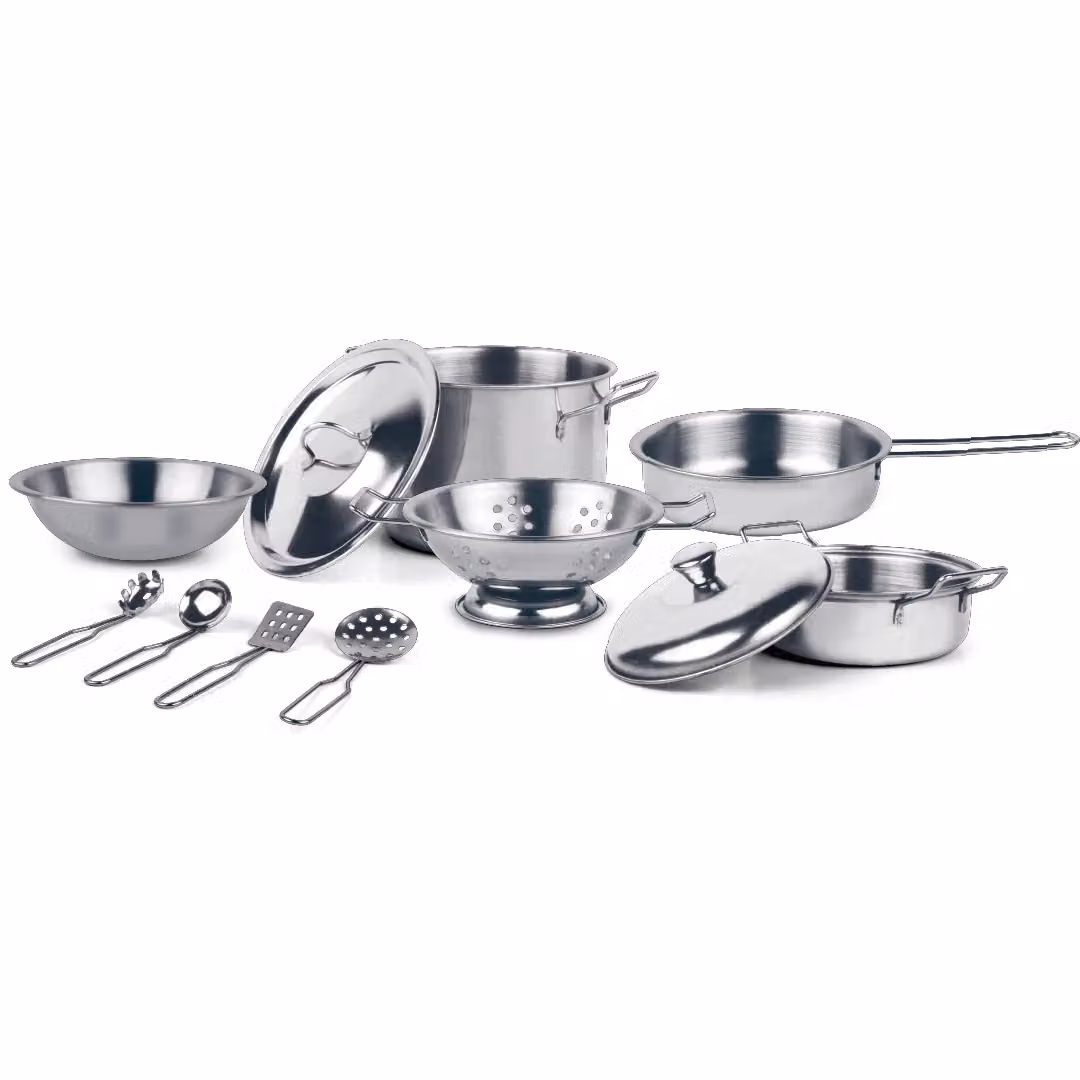 TU GIOCHI Set cucina in acciaio 12 pezzi colore argento – 1