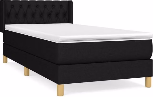 Letto singolo | Letto per adulti | Giroletto a Molle con Materasso Nero 100x200 cm in Tessuto