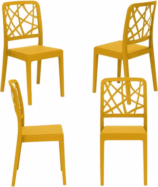 Set 4 sedie in polipropilene PENELOPE, 100% MADE IN ITALY, impilabile, resistente ai raggi UV, design moderno, ideale per sala da pranzo, cucina, sala d’attesa, bar, ristoranti o giardino, colore Senape