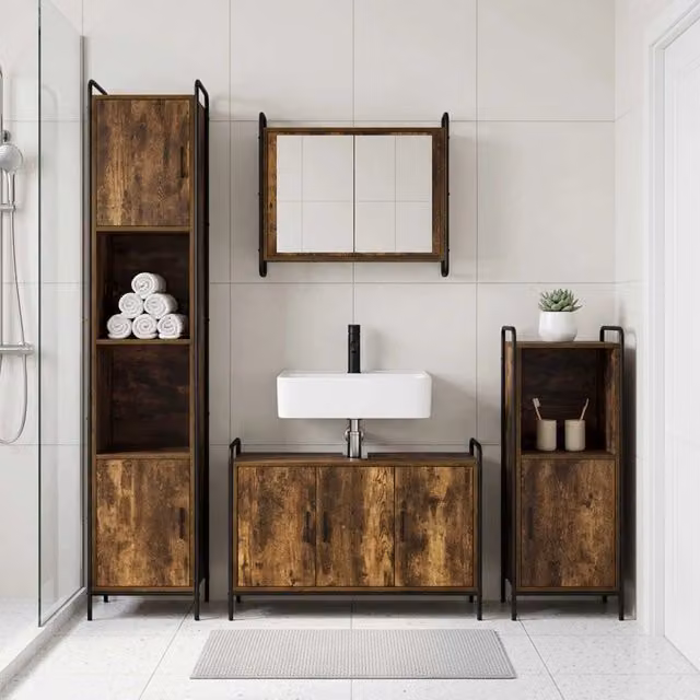 Set di Armadi da Bagno 2 pz Rovere Fumo 65,5 x 34 x 61 cm 3444479