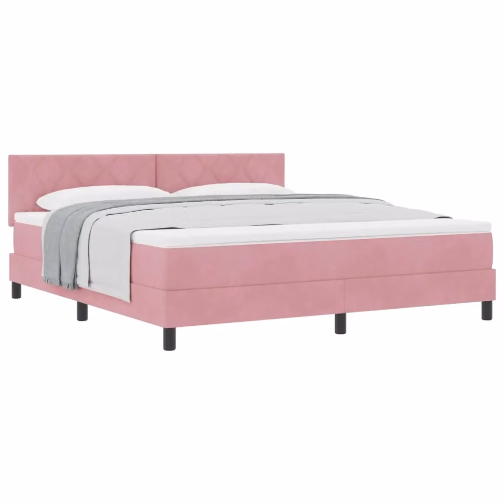 Letto a molle con testiera in velluto rosa vidaXL L/P: 180 x 200 cm – 2