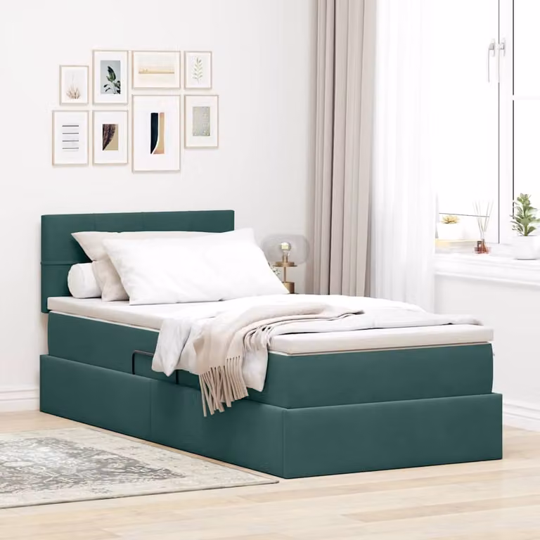 Letto con contenitore e illuminazione LED vidaXL in velluto verde, L/P/H: 90 x 200 x 204 cm
