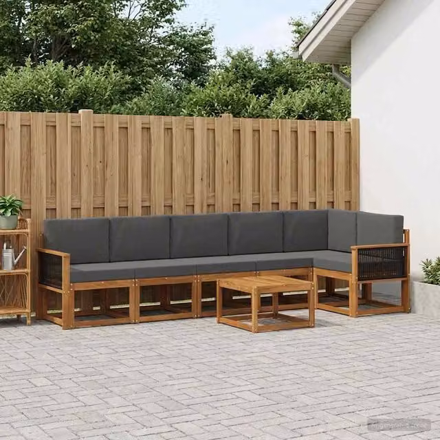 Set di divani da esterno 7 pz Naturale e Antracite Poliestere 3385273