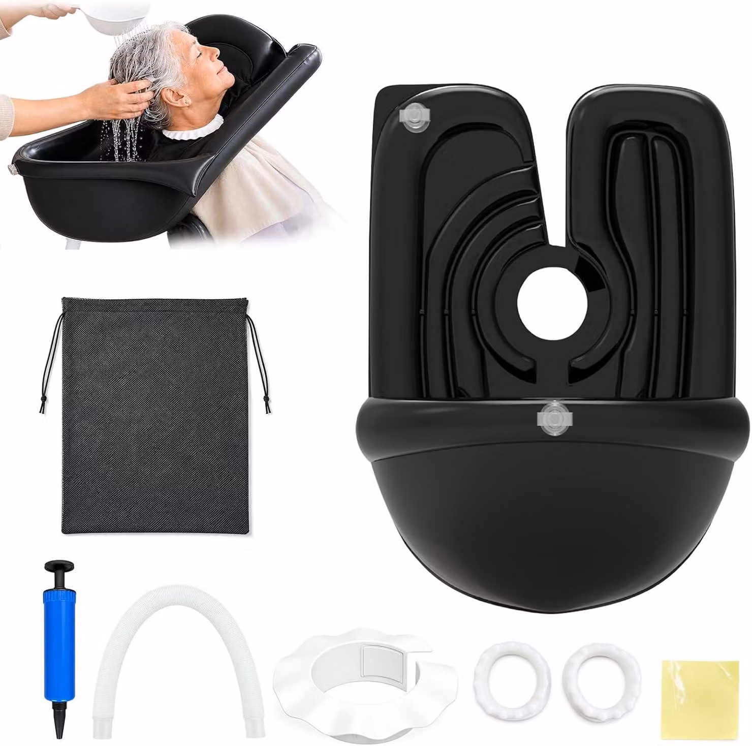 Lavabo portatile per persone allettate, completo di tubo di scarico, dimensioni approssimative 70 x 49 x 24 cm, ideale per l'igiene personale a domicilio