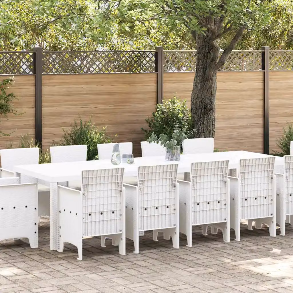 Set da pranzo per giardino e terrazzo vidaXL in polyrattan bianco, 13 pezzi