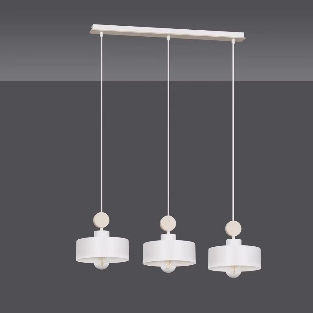 Lampadario a soffitto Luceart-Classic Nered con 3 luci in acciaio bianco e paralumi in legno naturale in stile scandinavo – 2