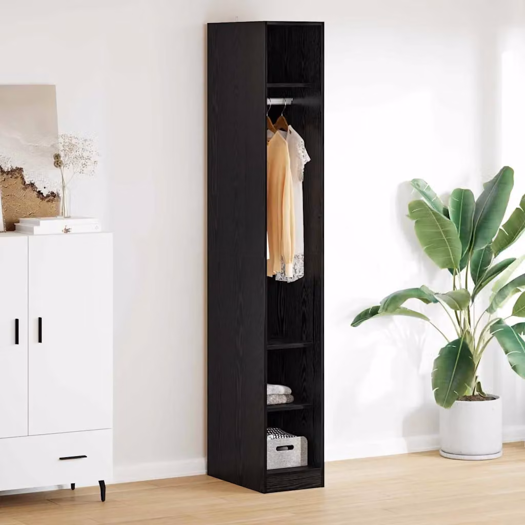 vidaXL Guardaroba in Rovere e Nero con Ante a Battente e Ripiani, L/P/H: 50 x 30 x 200 cm