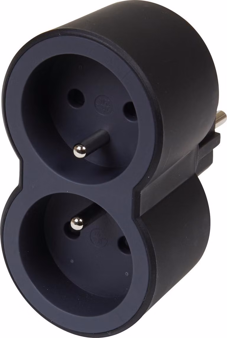 Biplite da parete compatto, 2 prese nero
