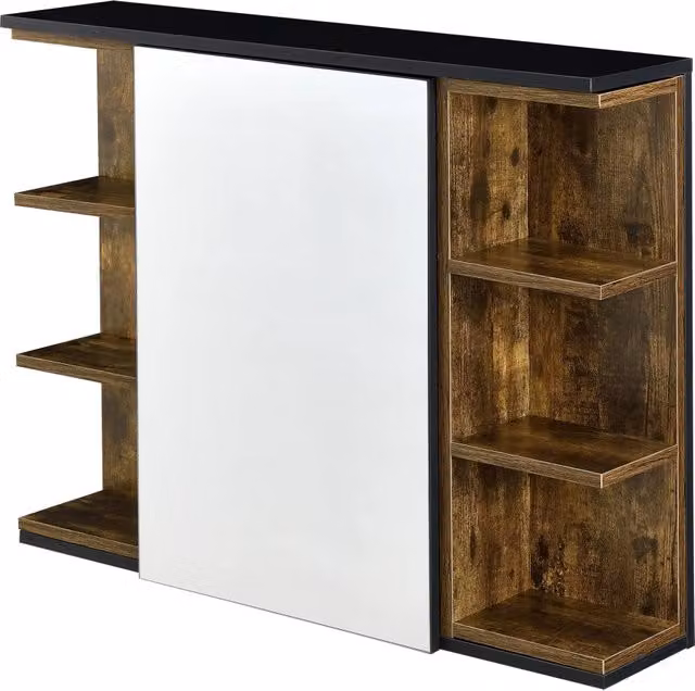 Armadio pensile da bagno anta con specchio 64 x 80 x 20 cm effetto legno scuro nero 03_0007671