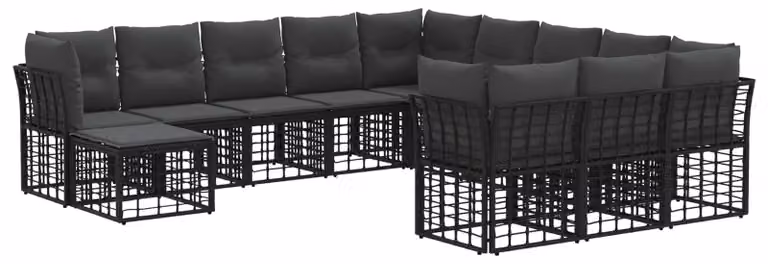 Set di divani da esterno 12 pcs Nero e Grigio scuro Poliestere