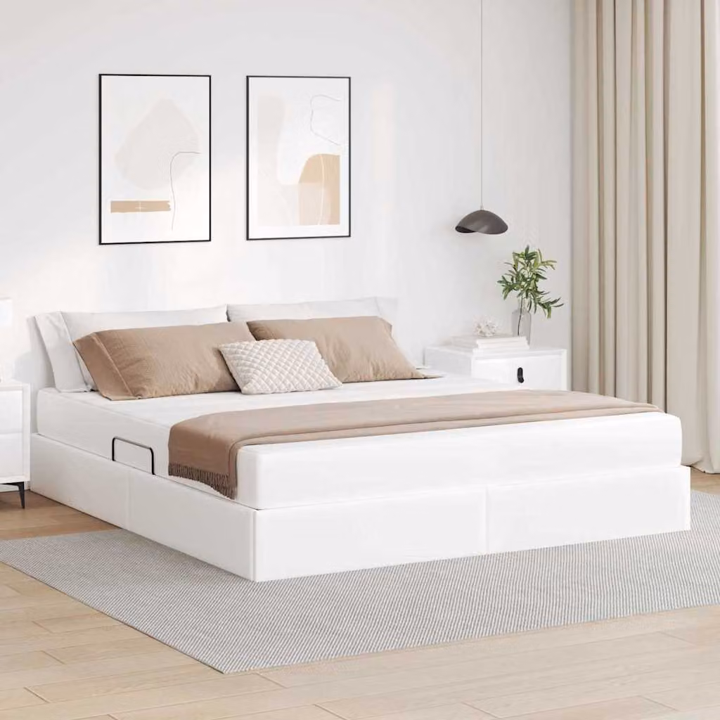 Letto con contenitore e materasso ibrido vidaXL in ecopelle bianca, L/P/H: 160 x 200 x 43,5 cm – 1