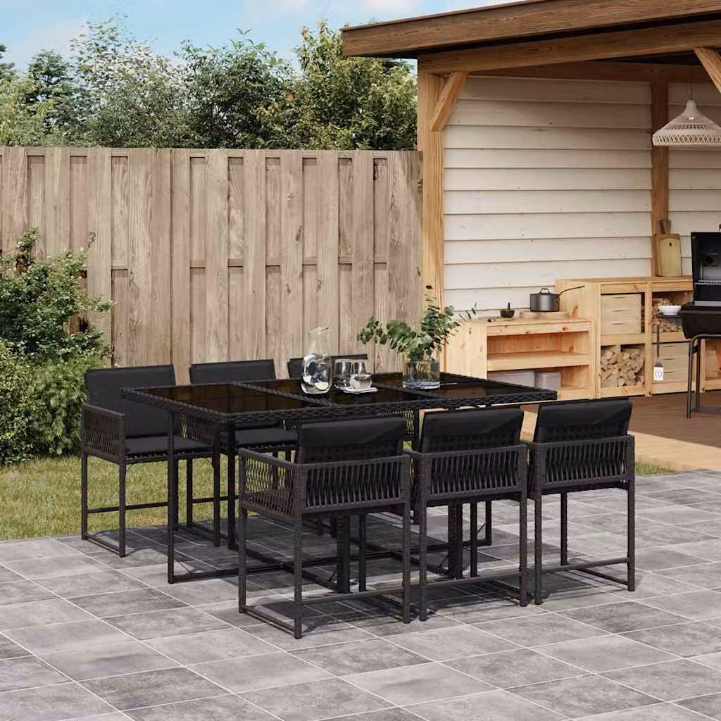 vidaXL Set da Pranzo da Giardino Moderno in Polyrattan Nero con Tavolo in Vetro e 7 Sedute
