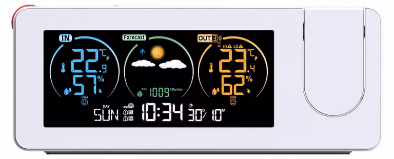 Stazione meteorologica Forever SPZC-00 bianca, termometro esterno, barometro, sveglia