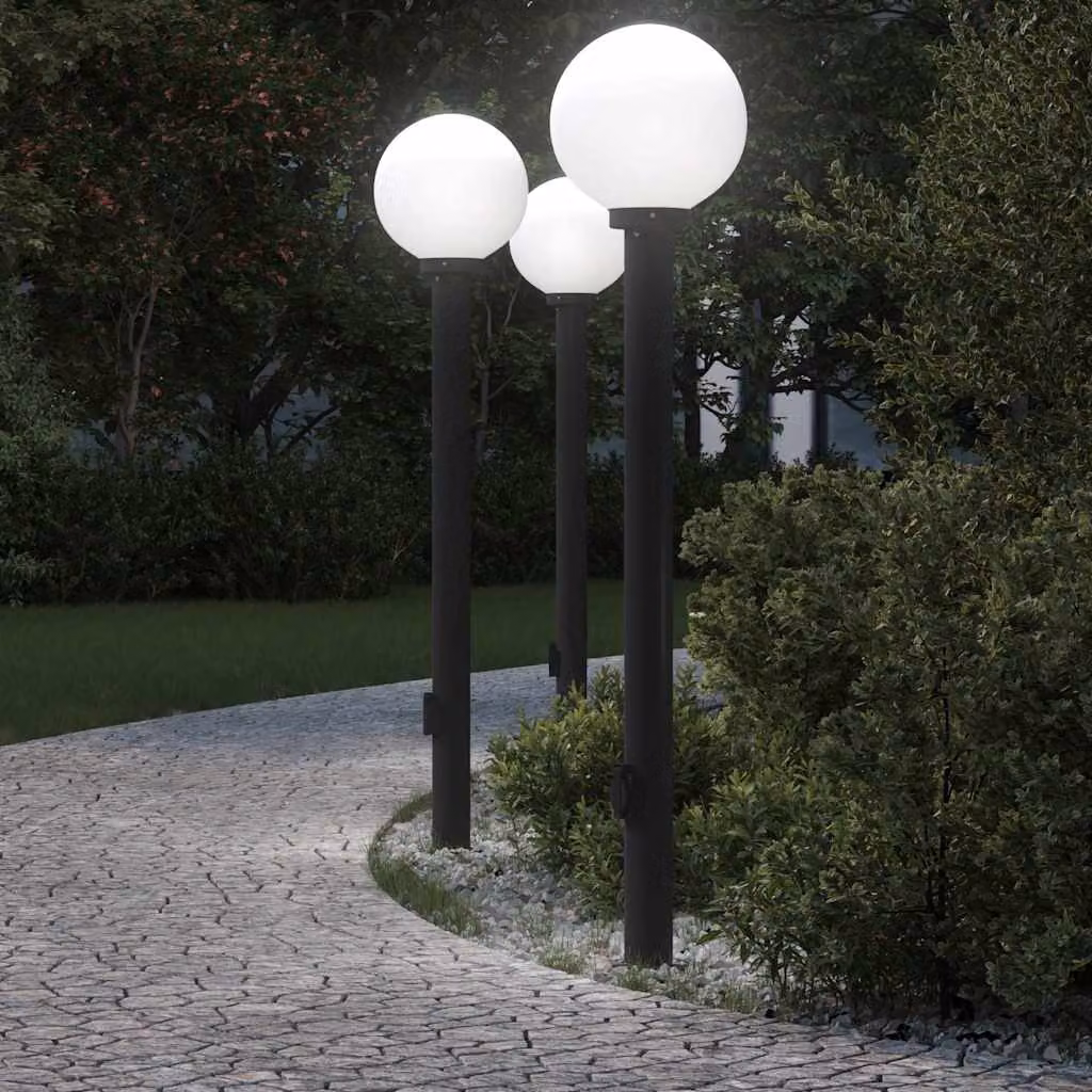 Set di 3 lampioni a palo vidaXL con presa elettrica, colore nero, altezza: 120 cm, protezione IP44