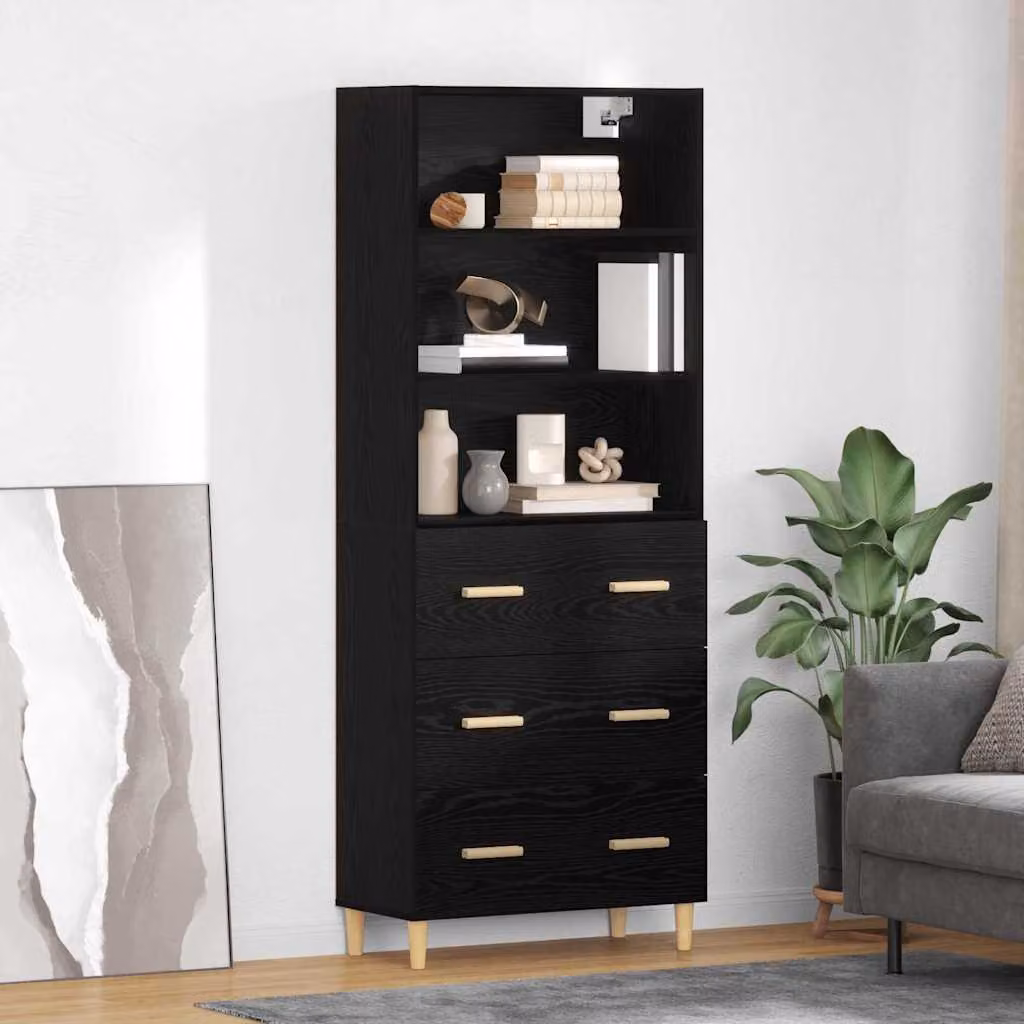 Credenza moderna vidaXL in legno MDF nero opaco con ante e cassetti, L/P/H: 69,5 x 32,5 x 180 cm