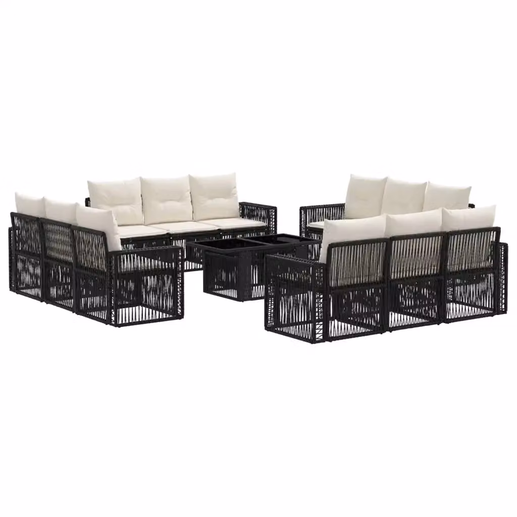 Set Divano da Giardino vidaXL in Polyrattan Nero e Bianco Crema con Tavolino e Cuscini a Forma di U – 2