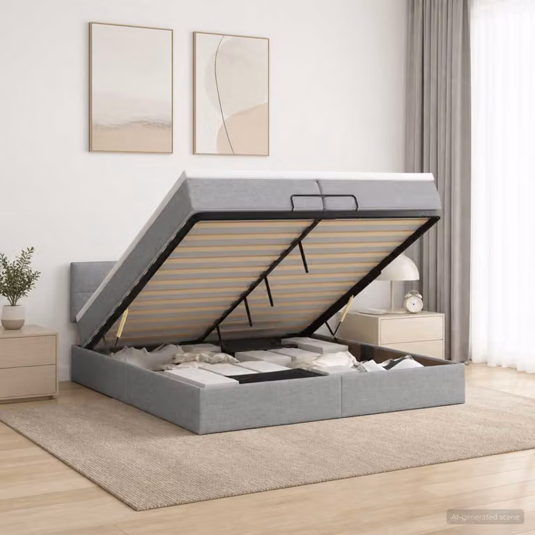 vidaXL Letto ottomano con materasso Grigio Chiaro 200 x 200 cm Tessuto