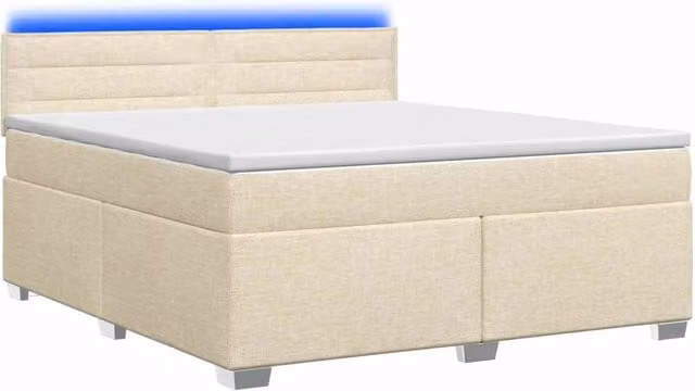 Letto con Box Spring, Materasso Ibrido e Illuminazione LED vidaXL, Colore Beige, L/P: 180 x 200 cm