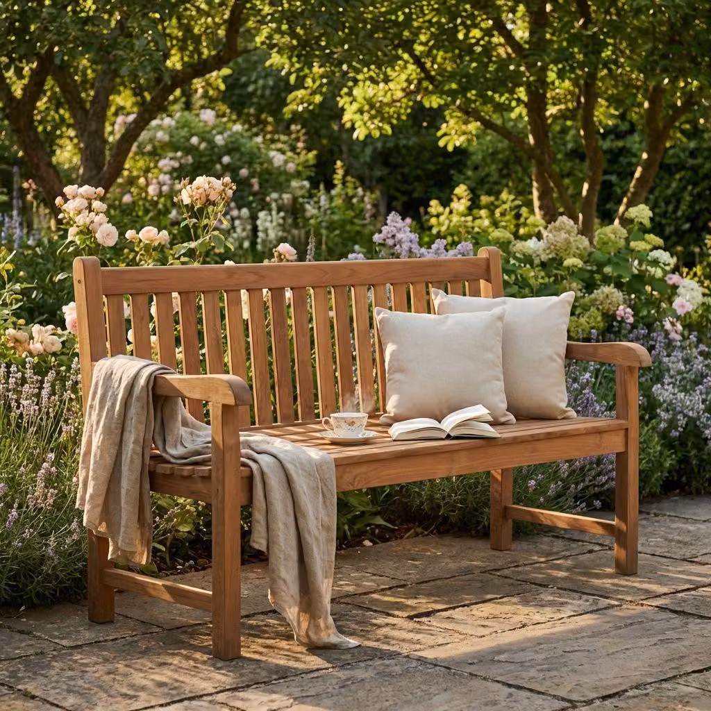 Milani Home - panca da giardino in teak 3 posti con schienale e braccioli, per terrazzo portico e outdoor