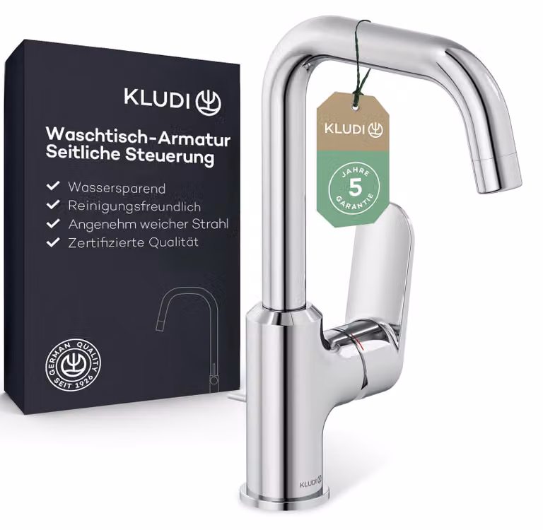Miscelatore per lavabo, girevole a 360°, altezza del beccuccio 205 mm, cromato, dimensione L