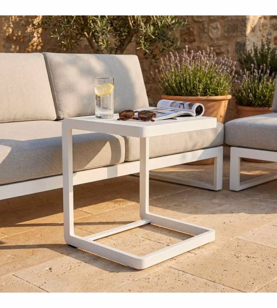 Cosma Tavolino da Giardino Quadrato 40x40x45 cm Bianco in Alluminio