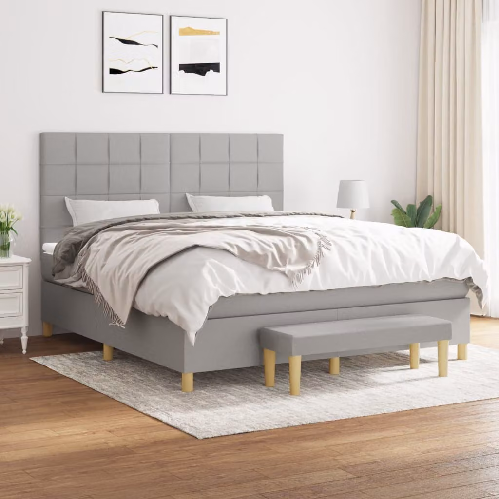 vidaXL Letto Ibrido con Giroletto a Molle e Materasso in Tessuto Grigio e Bianco L/P/H: 160 x 200 x 128 cm – 1