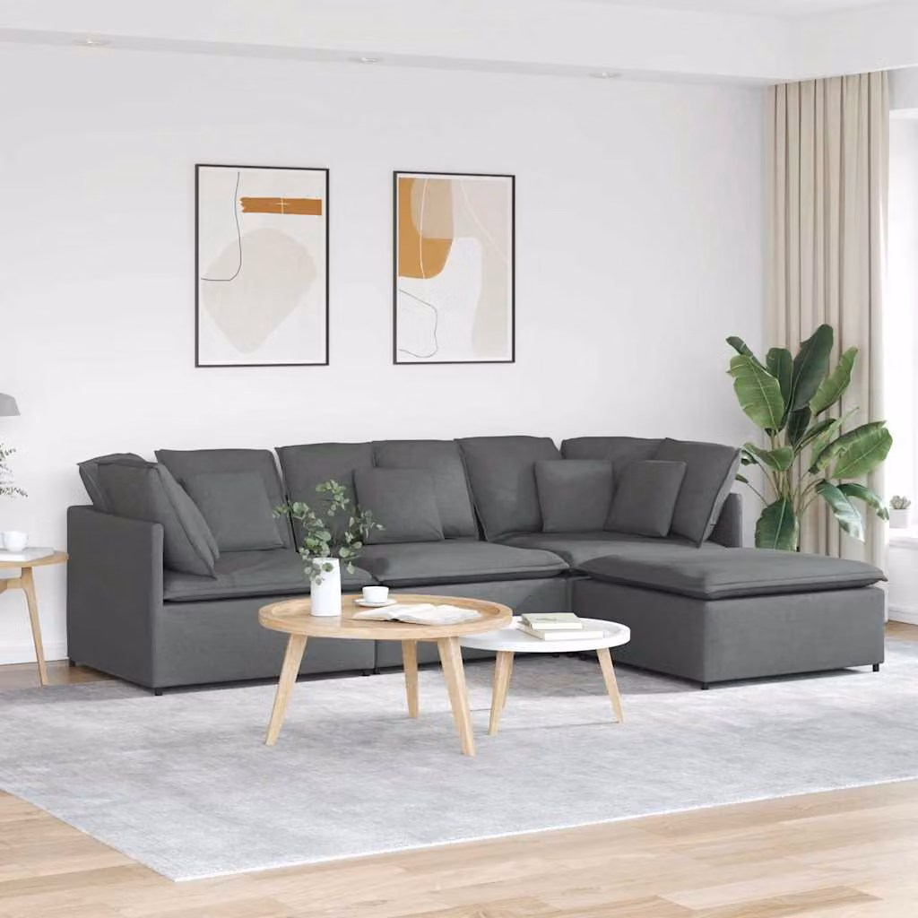 vidaXL Divano Modulare a L con Poggiapiedi Reversibile in Tessuto Grigio e Struttura in Metallo e Legno