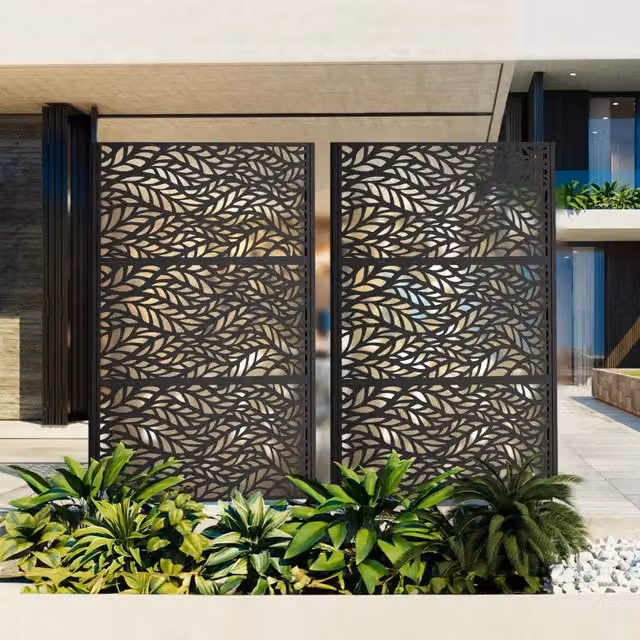 Recinzione decorativa frangivista autoportante filtro luce per patio balcone e giardino in metallo nero 183 × 116 cm