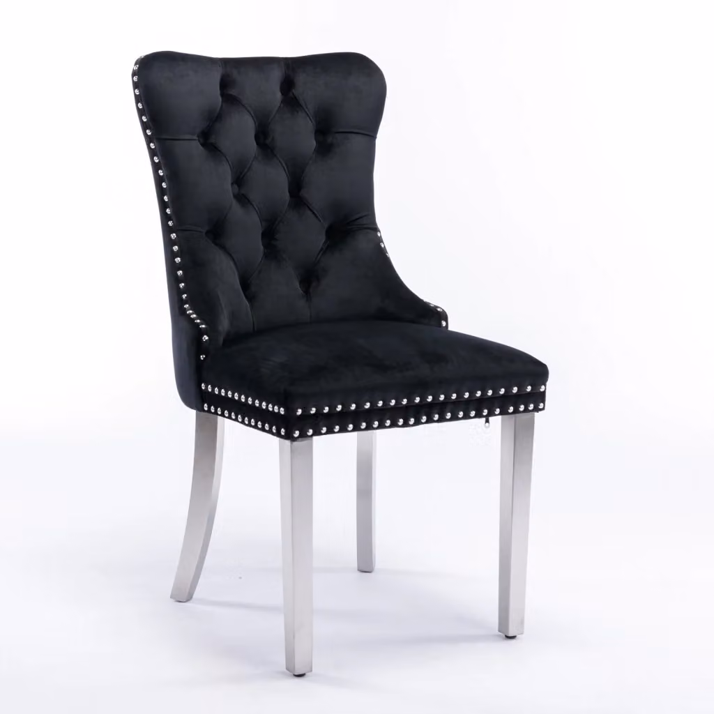 Sedia da sala da pranzo OKWISH in velluto nero con gambe in legno massiccio e stile glamour