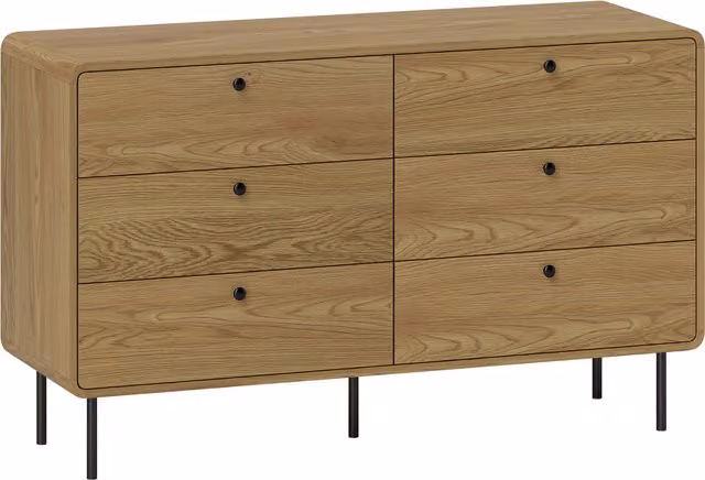 Cassettiera HOMCOM con 6 Cassetti in Stile Moderno con Angoli Arrotondati e Gambe in Acciaio, Effetto Legno di Rovere, L 120 x P 40 x H 75 cm