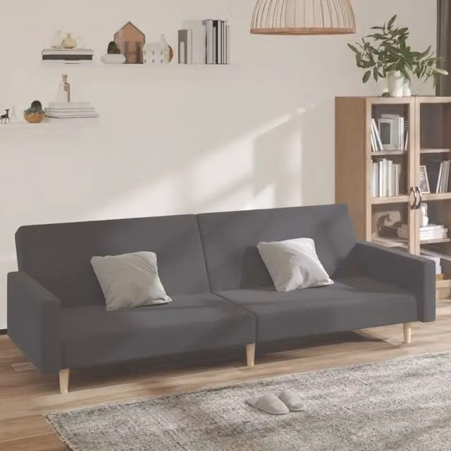 Divano Letto Click Clack vidaXL Grigio con Struttura in Legno Solido e Poggiatesta Regolabile L: 220 cm, P: 84,5 cm, H: 69 cm – 1