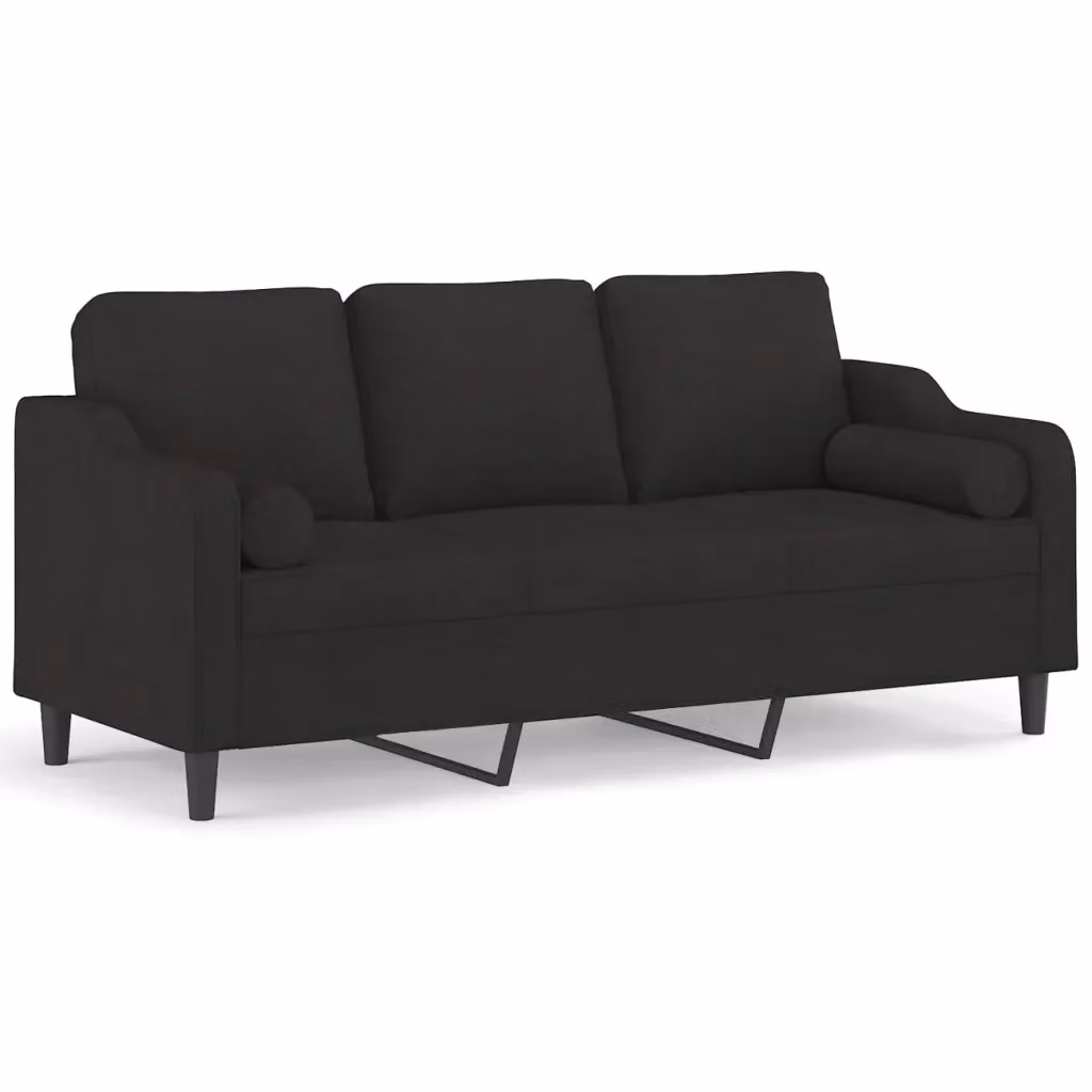 vidaXL Divano a 3 Posti Moderno in Tessuto Nero con Cuscini e Coperture Rimovibili L: 198 cm, P: 80 cm, H: 77 cm – 2