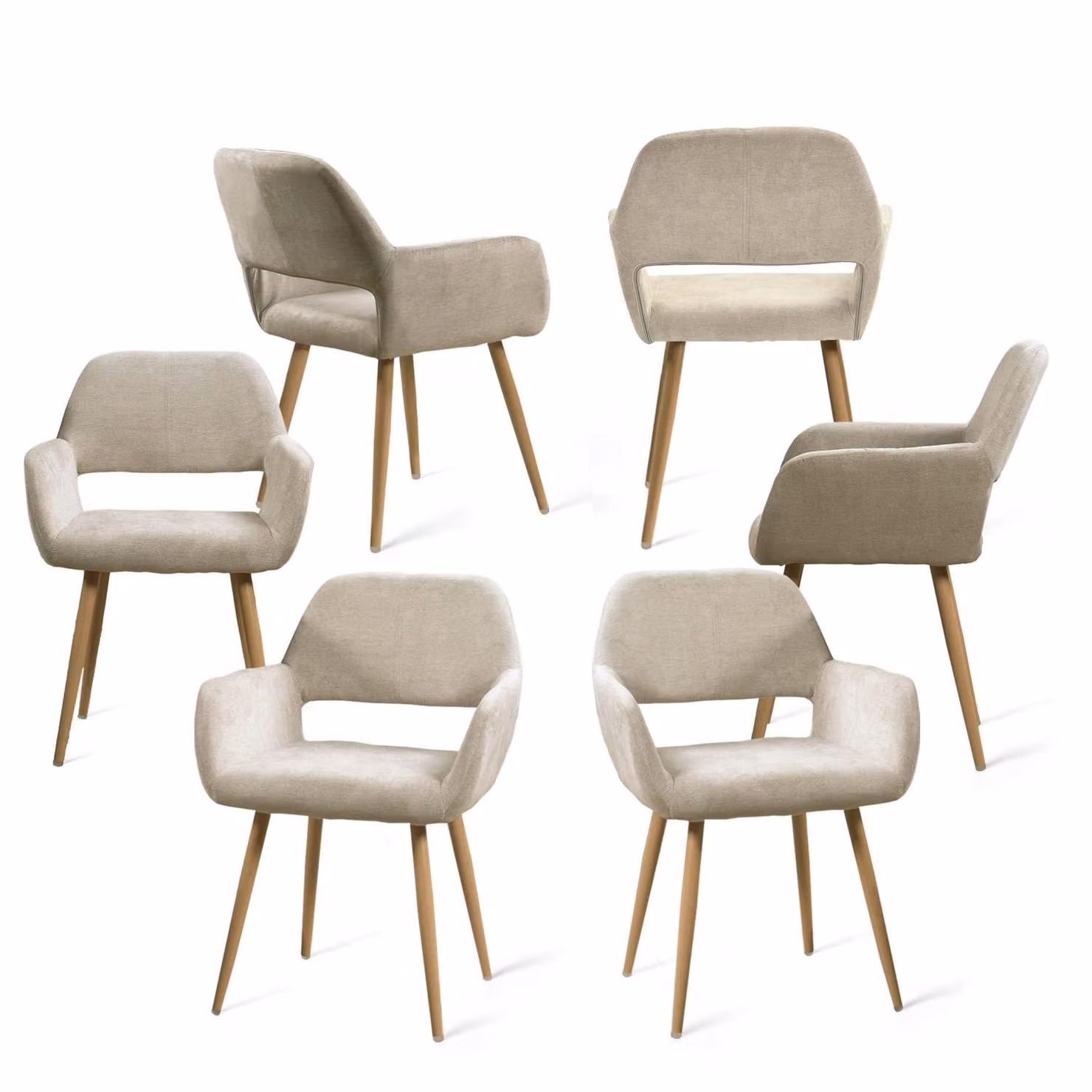Meubles Cosy Set da 6 sedie da pranzo scandinave con braccioli in tessuto beige – CROMWELL