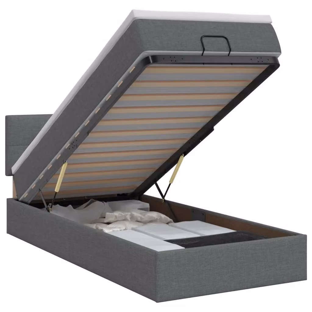 Letto ottomano con contenitore a sollevamento vidaXL in tessuto grigio con materasso L: 80 cm, P: 200 cm, H: 40 cm – 2
